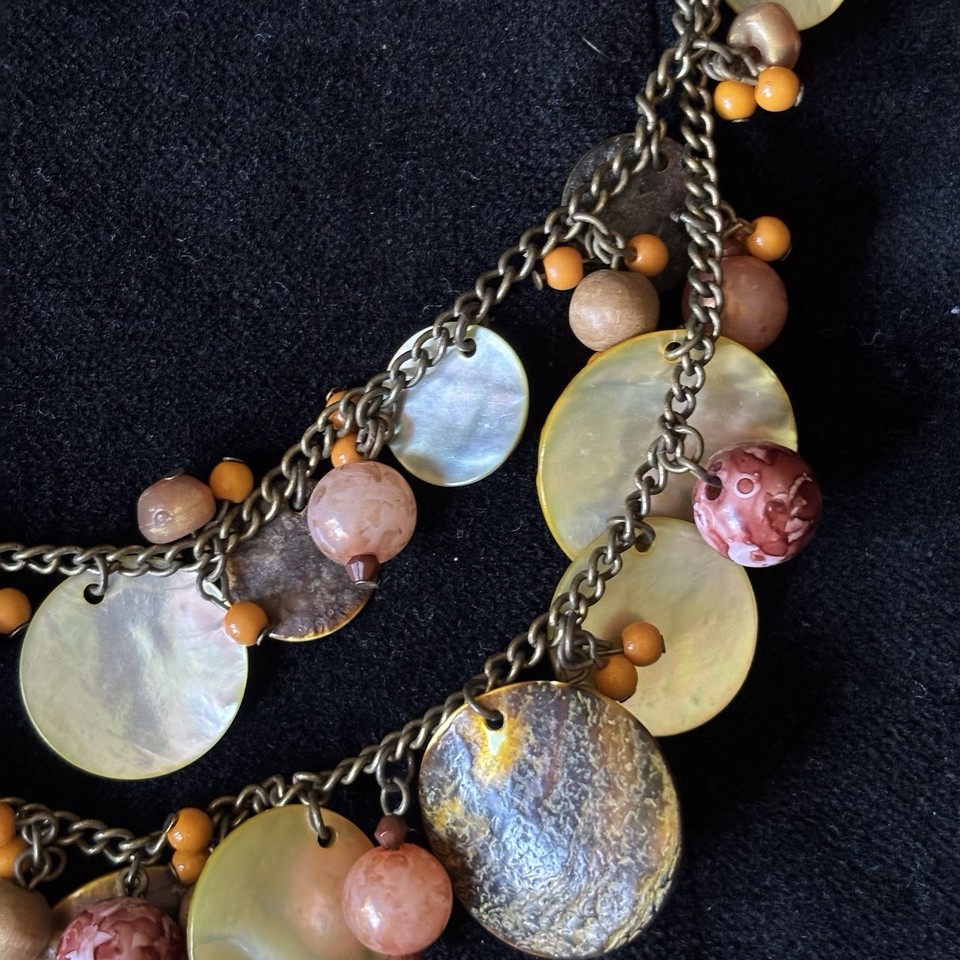 Hippie Boho Shell Beaded Two Strand Chain Necklace | eBay UK