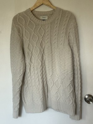 Men s American Eagle Cream Patchwork Fisherman s Cable Knit Sweater Size Large