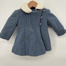 Vtg Rothschild  Co Toddler Wool Princess Coat Faux Fur Collar Cornflower Blue