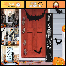 Halloween Porch Sign - Skull Wooden Boo Sign, Vertical Welcome Plaque, 47.2"H Ou