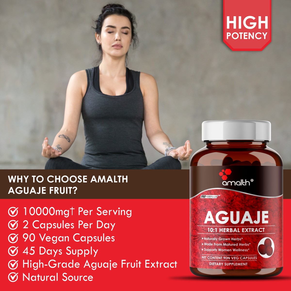 Extrait De Fruit Aguaje En Poudre 10000mg - 90 Gélules - Soutien Féminin Naturel - Marque Amalth