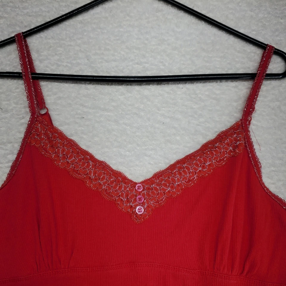 Vintage Women's Cami Babydoll Top XL Red Lace Trim Ribbed Knit Camisole Tank Y2K - Image 3 of 4