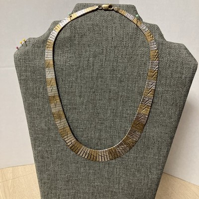Sterling Silver Cleopatra Necklace Vintage Style With Gold Tone Made In Italy