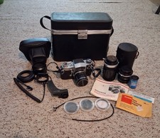 Vintage Miranda Sensorex 35mm SLR Camera w/ 3 Lenses, Filters, And Accessories