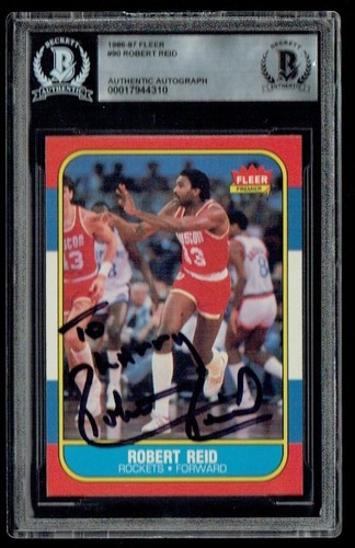 Tarjeta firmada Fleer 90 1986 Robert Reid Houston Rockets Auto Set Break