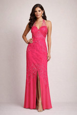 Rose Pink Halter Prom Dress Size 6 Formal Evening Gown Wedding Party Beaded
