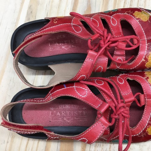 Spring Step L'Artiste Sandals Womens 39 Vesta Strappy Red Leather Floral Casual - Picture 10 of 19