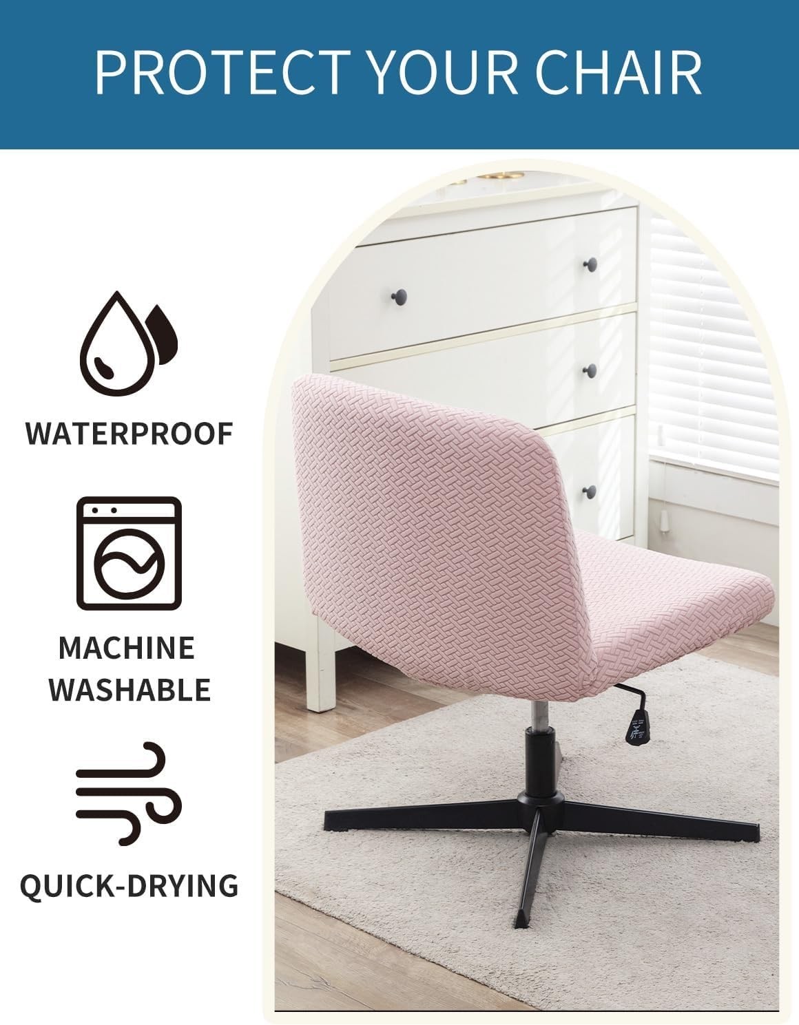 Exquisite Vanity Chair Cover - Flexible Pink Slipcover for Mid Back Chairs