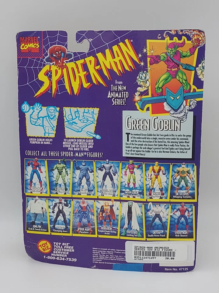 Figura Duende Verde Toy Biz 1994 Spider-Man 47125 Paquete Dañado Planeador Ataque Foto 3 de 4