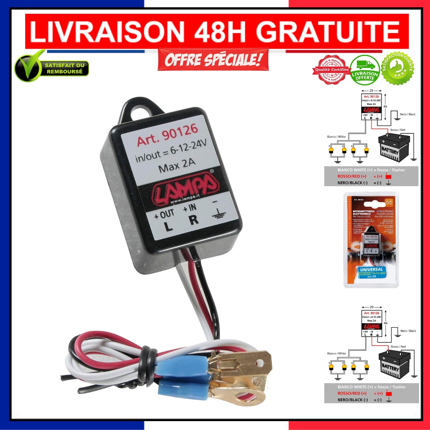 Clignotant Lampa 90126 IP67 multicolore compatible circuits 6V/12V/24V