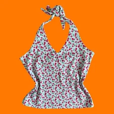 00's vintage cherry print cotton y2k halter tank top preppy coquette kawaii M/L