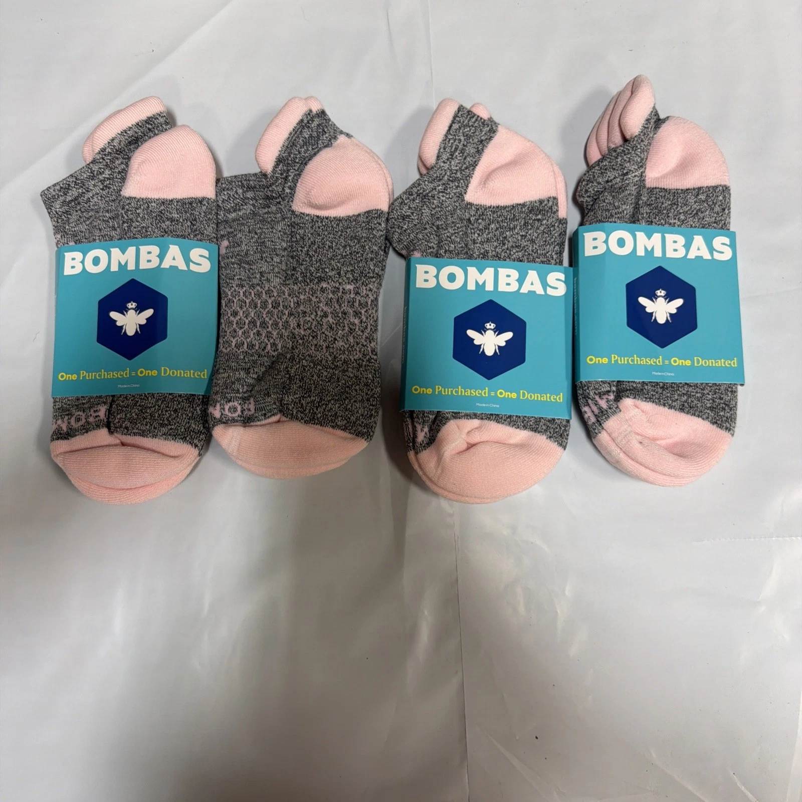 4 Pack Bombas All-Purpose Ankle Socks - Women's Medium - Grey / Light Pink