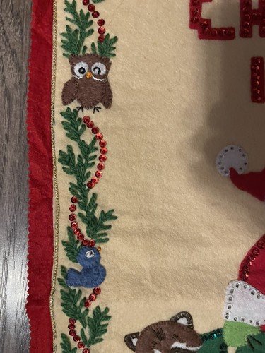 Vintage Bucilla Santa CHRISTMAS IS LOVE Handmade Wall Hanging Woodland Animals - Picture 7 of 11