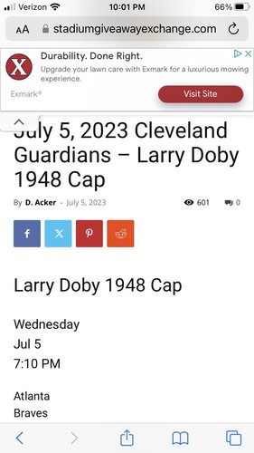 7-5-23 Cleveland Guardians Larry Doby 1948 Hat Ballpark Giveaway BPGA - OSFA New - Picture 5 of 6