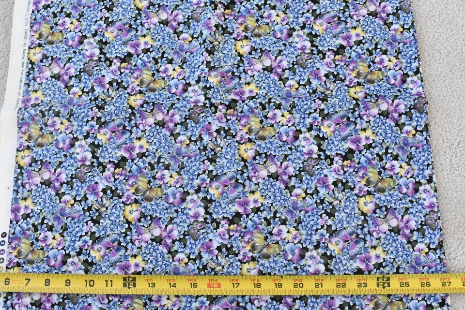 Por 1/2 yarda, vintage, amarillo púrpura azul floral algodón, Spectrix, tía Nan, P7249 Foto 3 de 4