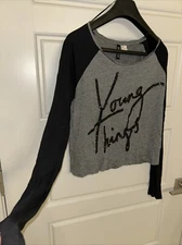 DIVIDED by H&M Longsleve Crop College Blouse With Sequins Size US 6 Medium-Small