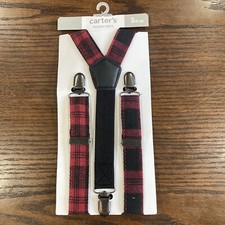 NEW Carters Toddler Boys Red Plaid Suspenders Age 3 Up NWT