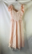 VTG 80s Gunne Sax Jessica McClintock Pink Taffeta Puff Sleeve Lace Prom Dress 7