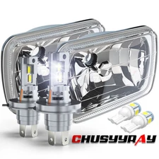 Pair 7" 7x6 inch Square Glass Lens Headlights Hi/Lo Beam Lamp H6054 H6052 H6014