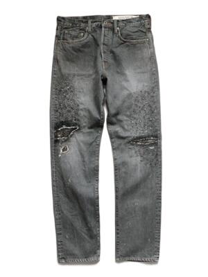 KAPITAL 14oz black denim pants monkey cisco jeans 3 years damage 