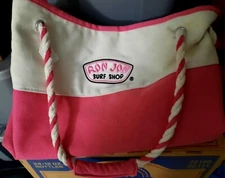 Vintage RON JON Surf Shop Pink White Canvas Tote Shoulder Beach Bag Florida NJ