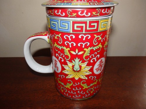 Vintage chinesischer Porzellan Teebecher mit Deckel und Einsatz - Bild 3 von 9