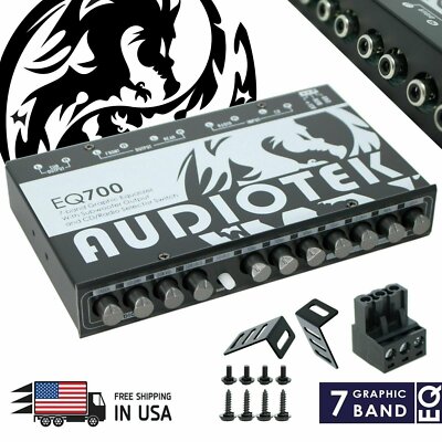 Audiotek EQ700 1/2 Din 7 Band Car Audio Equalizer EQ w/ Front, Rear + Sub Output