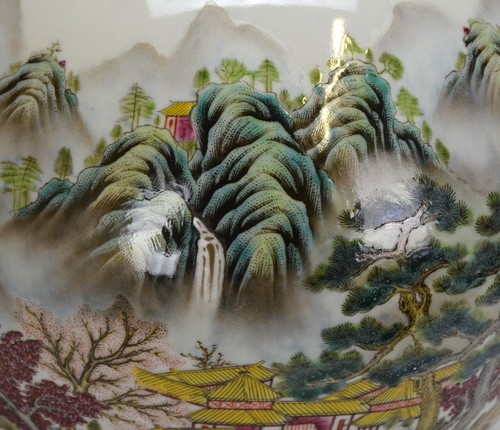 Large Chinese Republic Famille Rose Landscape Globular Porcelain Vase with Mark - Picture 7 of 12