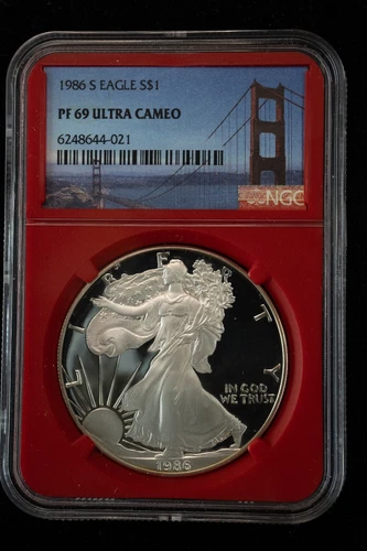 1986-S PROOF American Silver Eagle NGC PF-69 Ultra Cameo San Francisco Holder