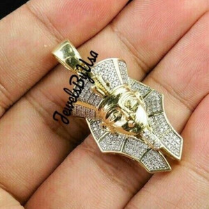 Authentic Men's Genuine Moissanite Egyptian King Charm Pendant Yellow Gold Plated Silver