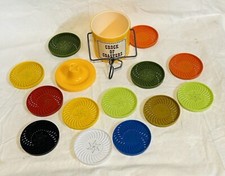 Vintage Retro 1970 s  Crock Of Coasters  Plas...