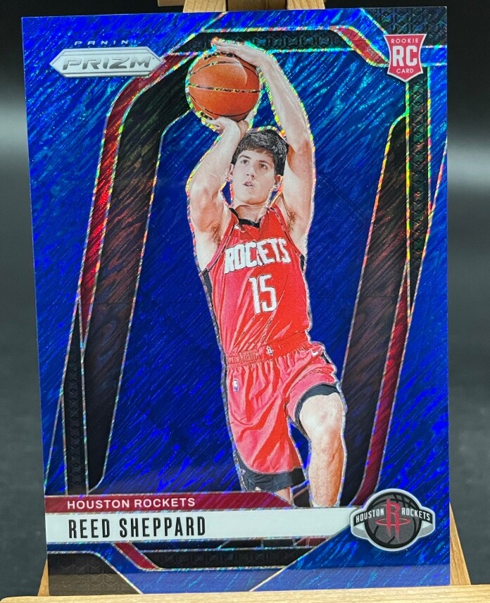 Reed Sheppard 2024-25 Panini Prizm Blue Shimmer Prizm 10/35 RC #268