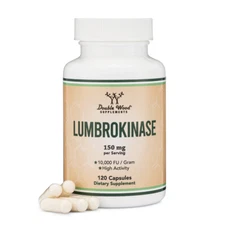 Lumbrokinase Enzymes Supplement - 120 Capsules (Max Activity 10,000 Fu/Gram) 150