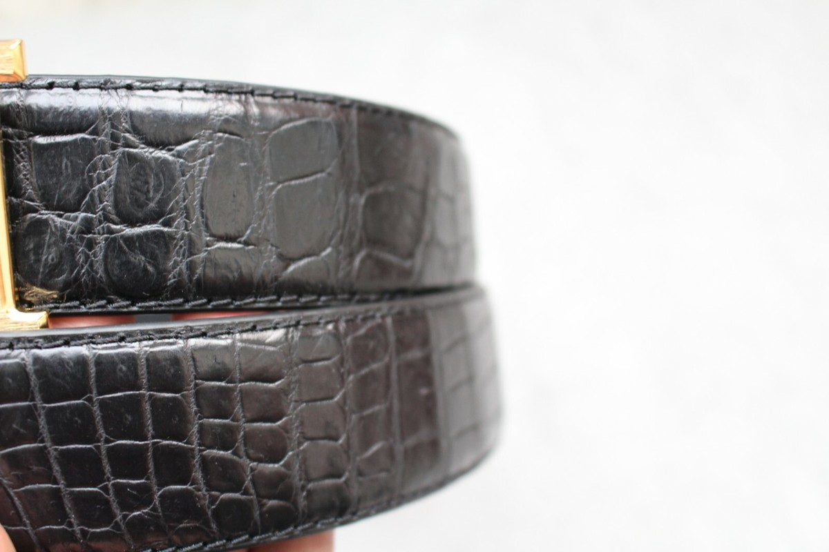 No Jointed - Black Genuine CROC Leather SKIN Men's Belt - W 1.3