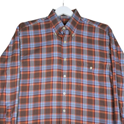 Robert Talbott Button Up Shirt Plaid  Orange Red Blue - Men's Medium
