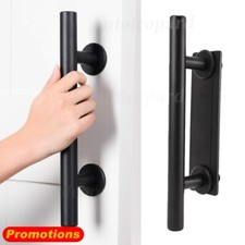 Black 12" Heavy Duty Sliding Barn Door Handle Pull and Flush Hardware Set Round