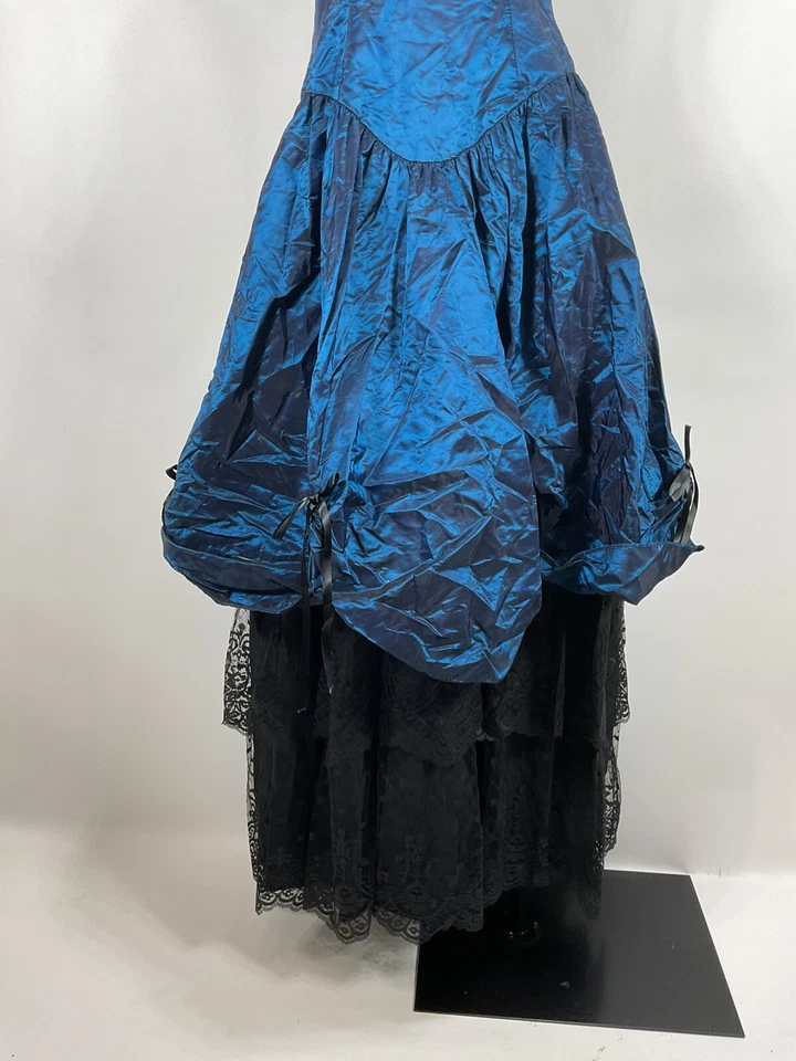 Vestido de graduación vintage de los años 80 manga hinchada formal fuera del hombro encaje en capas S/M metálico Foto 4 de 4