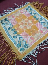 vintage silk taj Mahal piano shawl WWII brocade woven fringes Scarf wrap it1482
