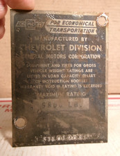 1953 Chevrolet 3600 Pickup Truck Body Tag Original Lk Rat Rod Patina