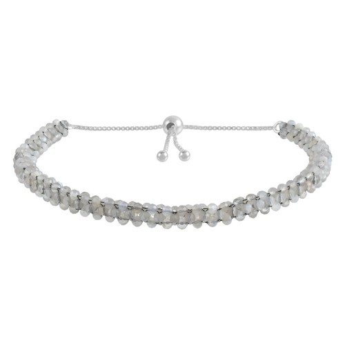 Bracciale madre argento sterling giugno tondo pietra di luna grigia perline fatto a mano - Foto 3 di 6