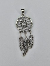 Dream Catcher Pendant 925 Sterling Silver Feather Charm Boho Symbol
