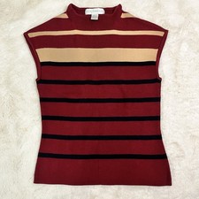 Petite Sophisticate Striped Sweater Vest Size P Burgundy Gold Black vintage