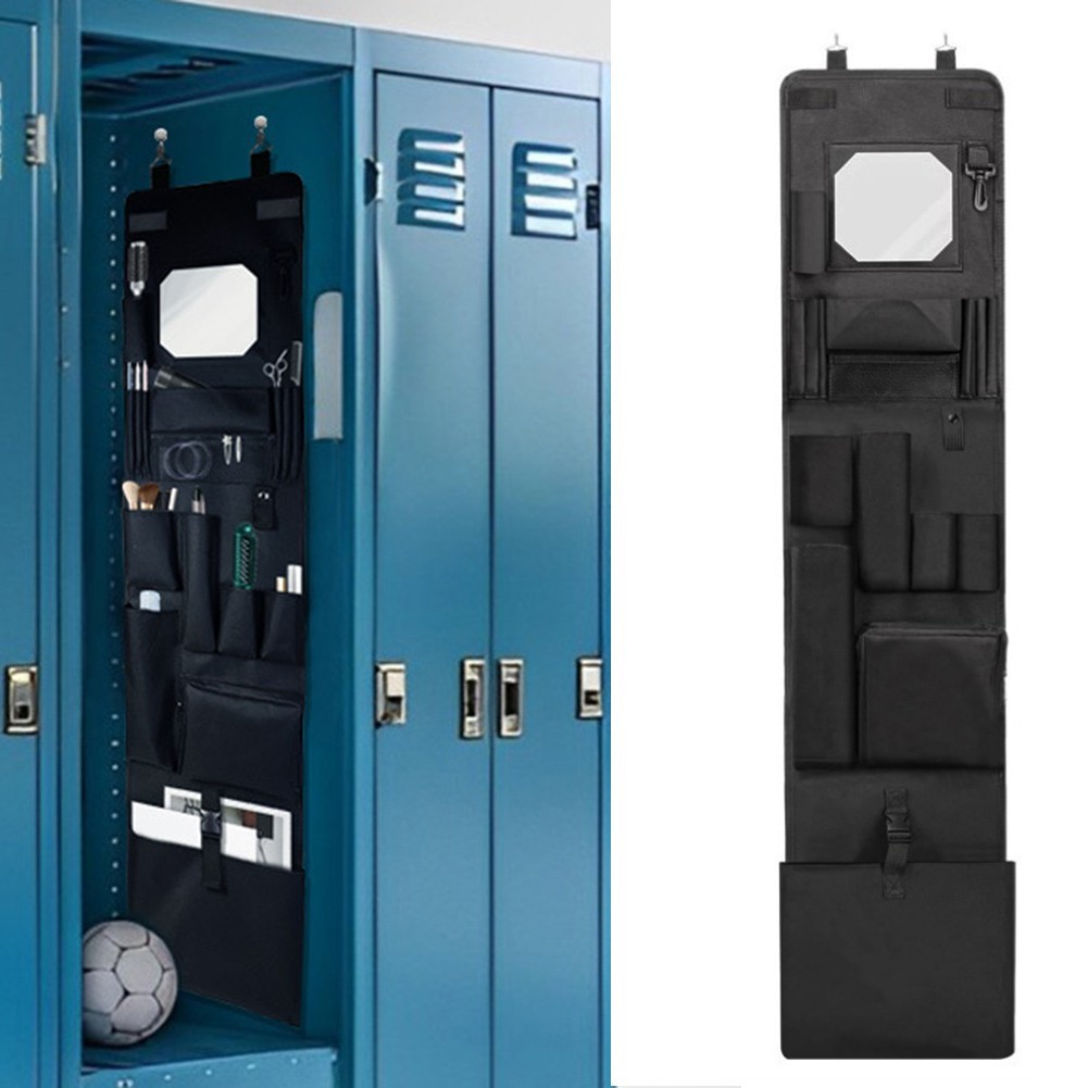 Black Hanging Locker Organizer with Mirror Hooks for Wall or