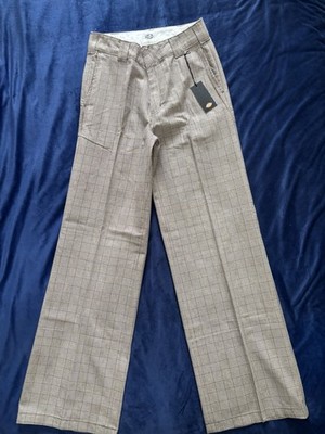 Dickies 874 Teens Chino Pants Brown Plaid Wide Leg Fit Flat Front Size2  NWT