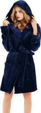 Women Hooded Fleece Robe, Short Plush Robes for Womens with Hood Soft Warm Spa B