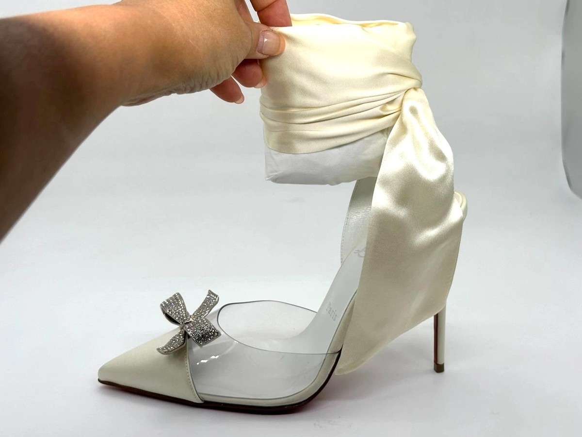 Christian Louboutin ASTRINODO DU DESERT Crystal Bow Silk Tie Heel