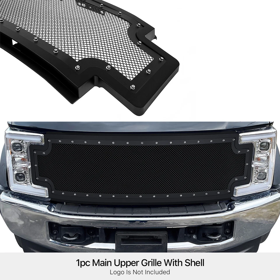 Remache de malla negra superior de acero inoxidable para Ford F-250/450/550 2017-2019 Foto 3 de 3