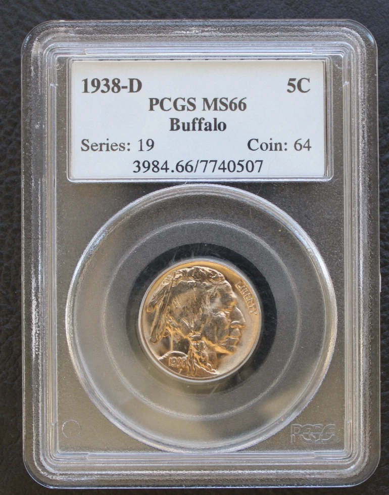PCGS Certified MS 66 Graded 1938 Year US Buffalo Nickels (1913