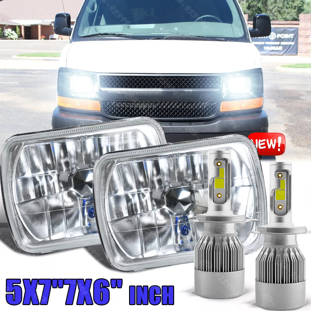 Pair fit Chevy Express Cargo Van 1500 2500 3500 7x6 5x7 LED Headlights Hi/Lo DRL