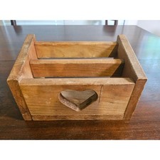 Wooden Mail Organizer Box Brown Heart Cutout Rustic